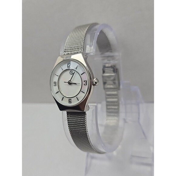 George Womens Petite Mesh Band Dress Watch Silver Tone White Dial New Batt Works - Picture 2 of 9